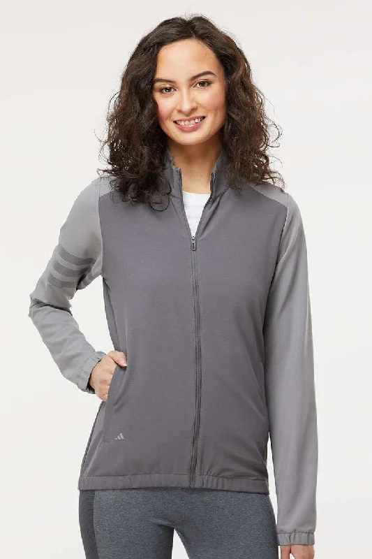 Adidas Womens 3 Stripes Full Zip Jacket - Grey - NEW