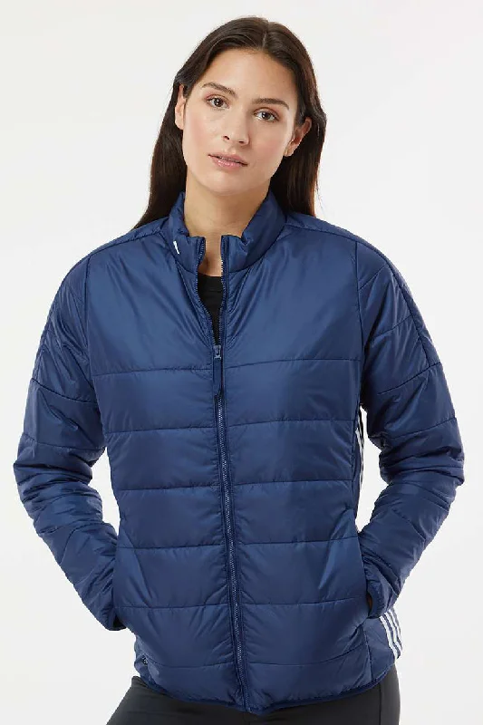 Adidas Womens Full Zip Puffer Jacket - Team Navy Blue - NEW