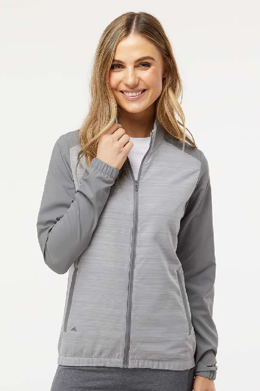 Adidas Womens Colorblock Water Resistant Full Zip Windshirt Jacket - Grey/Heather Grey - NEW