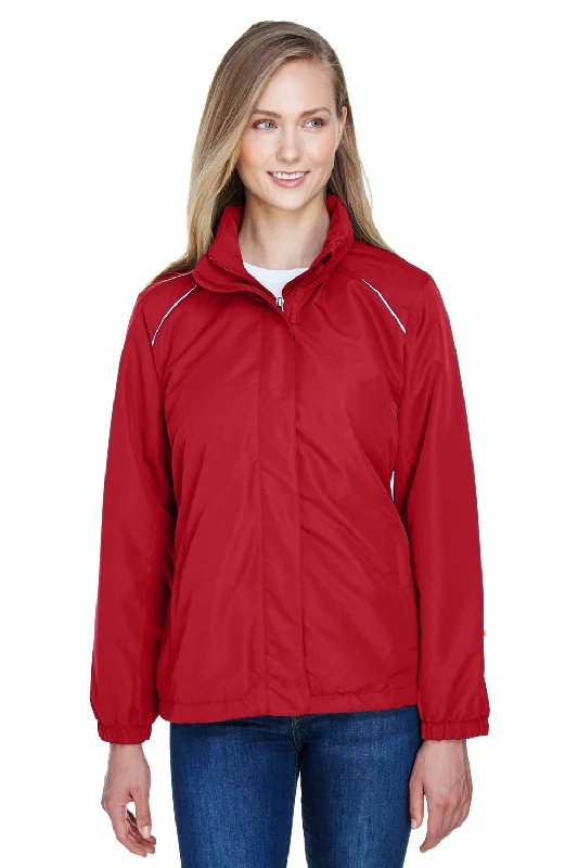 Core 365 Womens Profile Water Resistant Full Zip Hooded Jacket - Classic Red