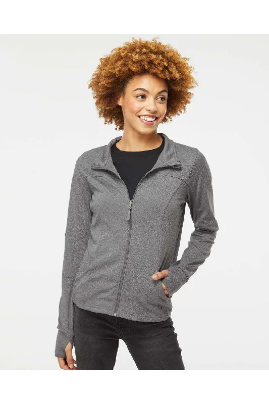 Independent Trading Co. Womens Poly Tech Full Zip Track Jacket - Heather Gunmetal Grey - NEW