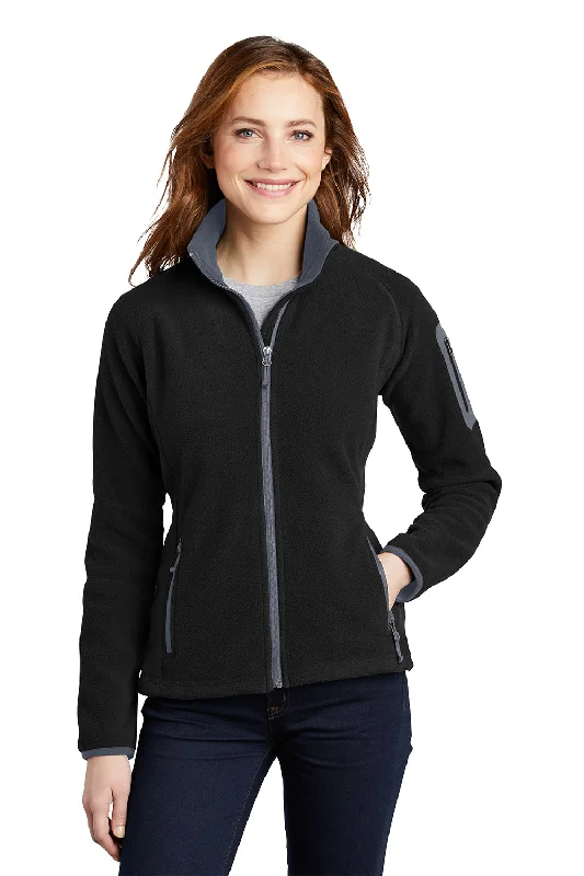 Port Authority Womens Full Zip Fleece Jacket - Black/Battleship Grey - Closeout