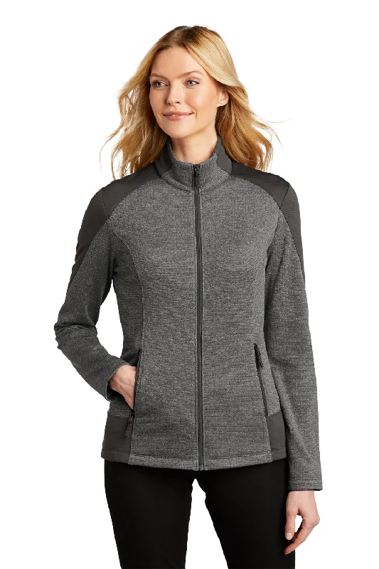 Port Authority Womens Grid Fleece Full Zip Jacket - Heather Smoke Grey/Smoke Grey