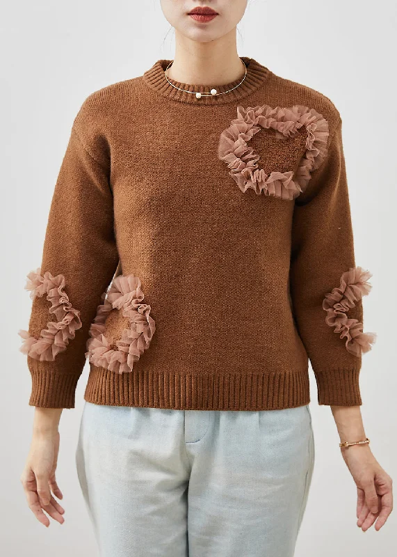 DIY Coffee Ruffled Patchwork Cozy Knit Sweater Tops Winter