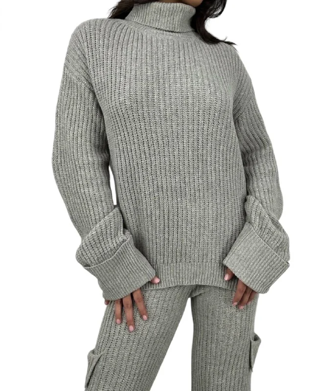 Knit Turtleneck Sweater In Grey