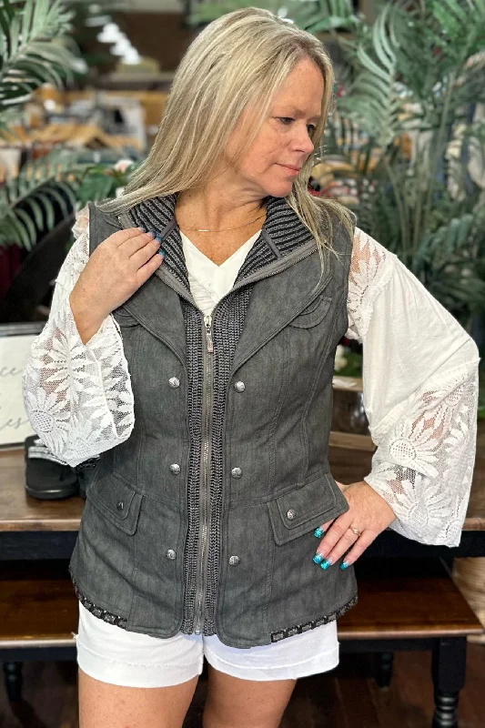 EXCLUSIVE DESIGN Faux Leather Grey Vest by GALLOP 'N GLITZ