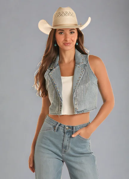 Rock & Roll Cowgirl Fringe Denim Vest