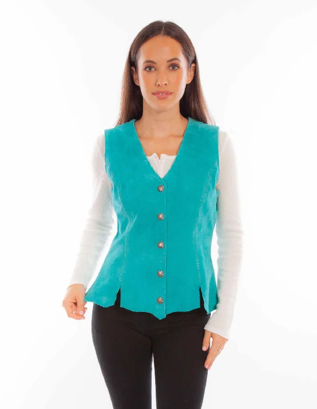 Scully Womens Snap Front Turquoise Leather Leather Vest