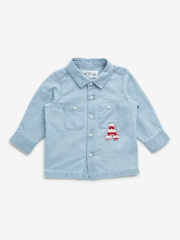 HOP Baby Light Blue Denim Applique Cotton Shirt