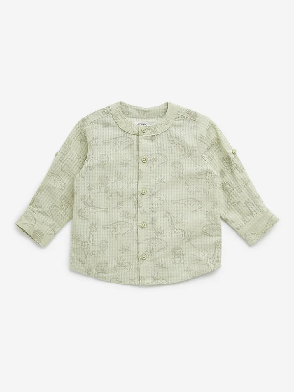 HOP Baby Sage Animal Printed Cotton Shirt