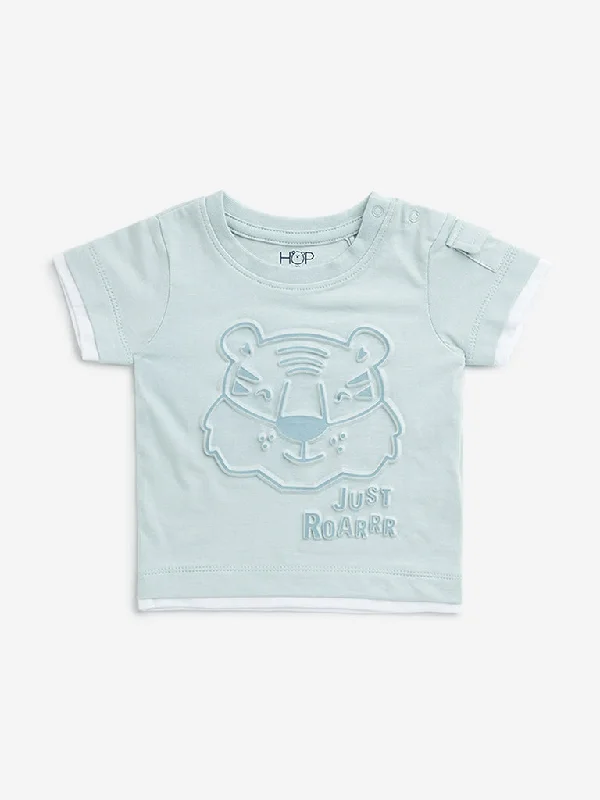 HOP Baby Sage Tiger Embossed Cotton T-Shirt