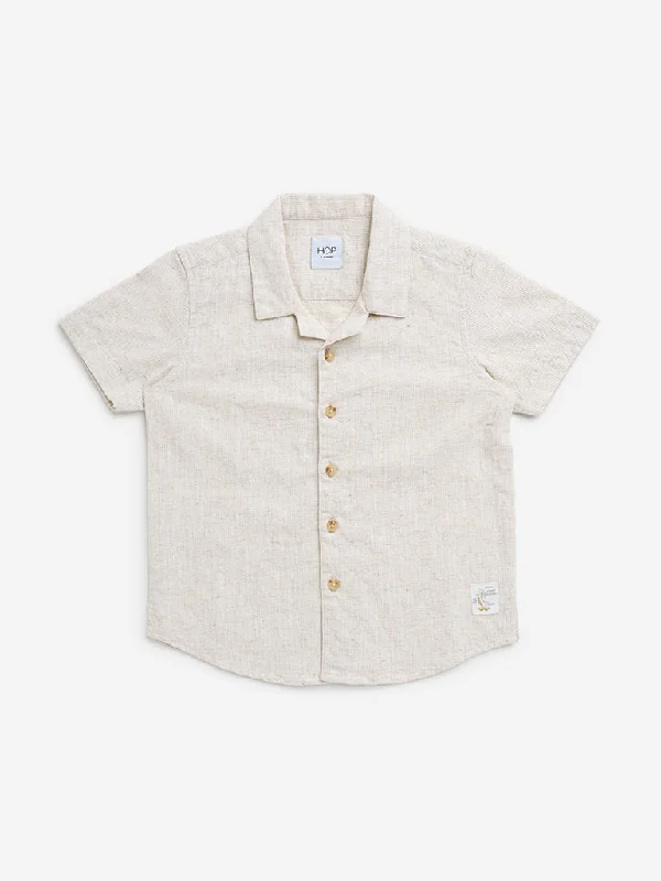 HOP Kids Beige Self-Patterned Cotton Shirt