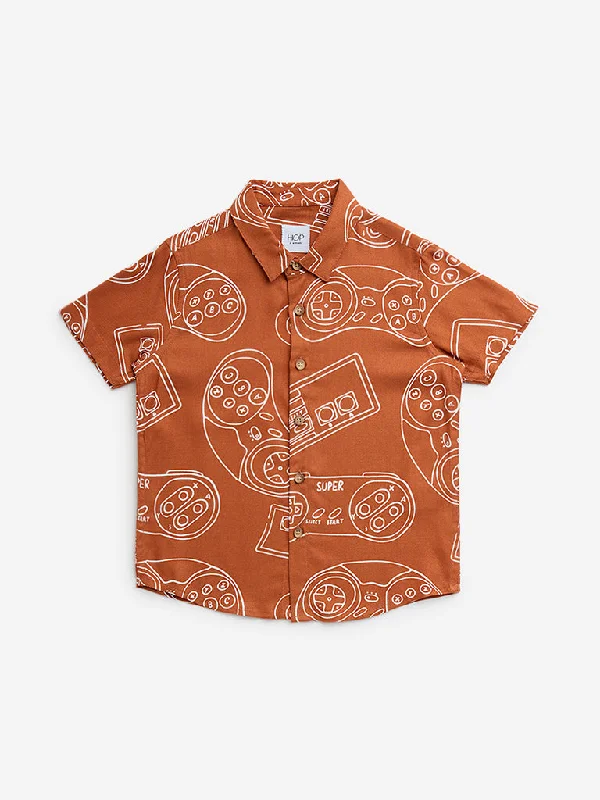 HOP Kids Brown Gaming Console Printed Shirt