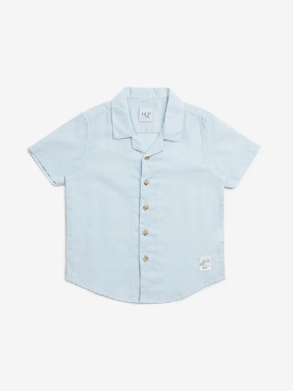 HOP Kids Light Blue Self-Patterned Cotton Shirt