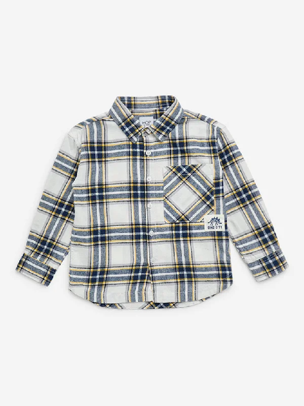 HOP Kids Navy Checkered Cotton Shirt