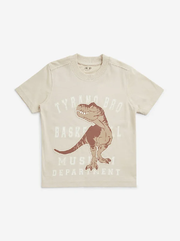 HOP Kids Taupe Animal Printed Cotton T-Shirt