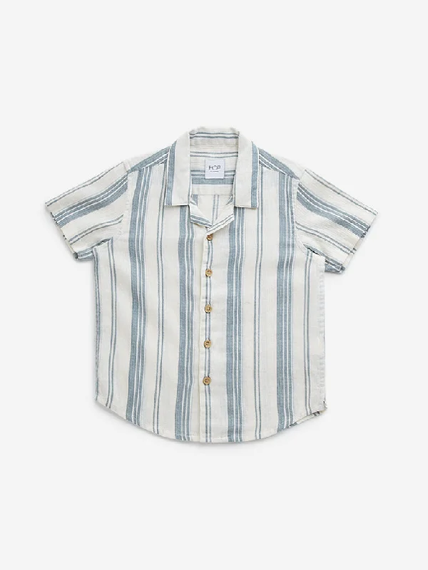 HOP Kids Teal Striped Resort-Fit Cotton Shirt