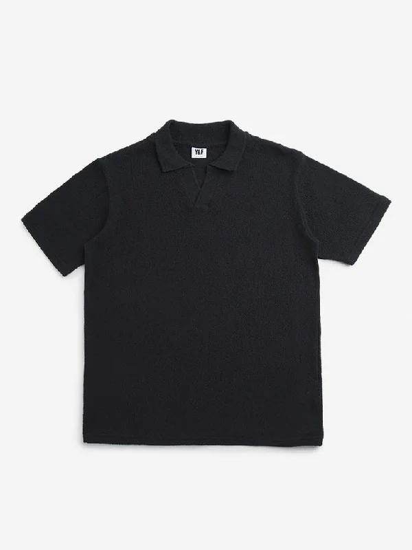 Y&F Kids Black Knitted Polo T-Shirt