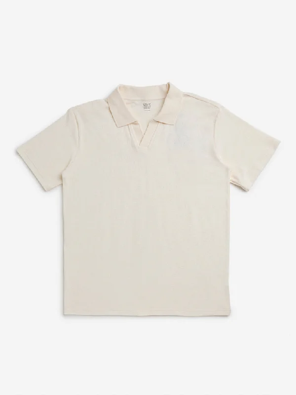 Y&F Kids Off-White Cotton Polo T-Shirt