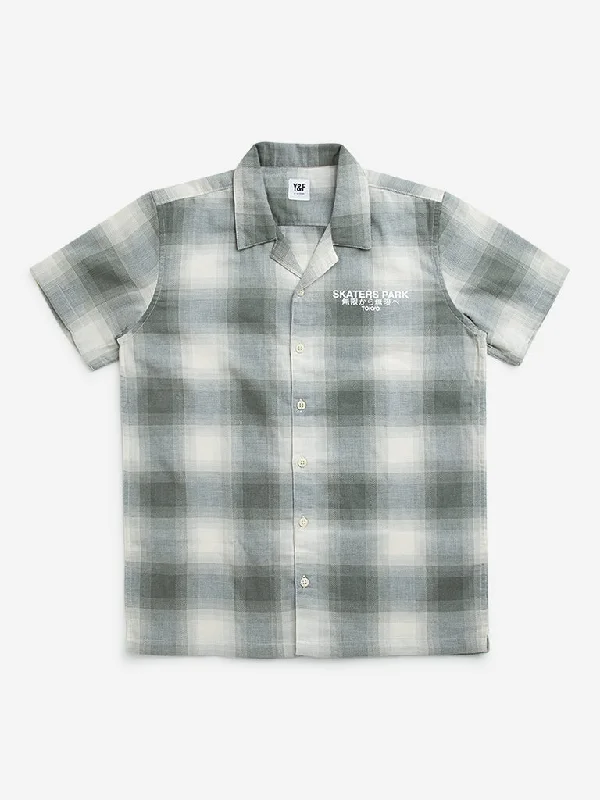 Y&F Kids Sage Checkered Resort-Fit Shirt