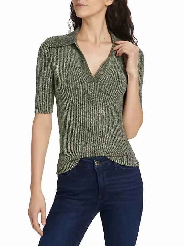 Gracey Marled Boucle Knit Polo Top In Griffith Luminary Marl