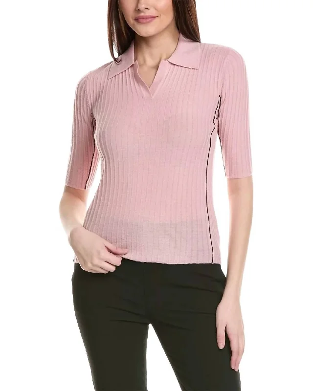 Ribbed Polo Shirt In Pink