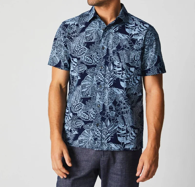 Short Sleeve Botanical Treme Block Shirt In Indigo