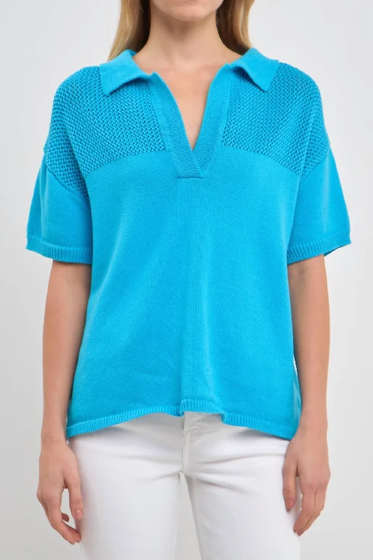 Short Sleeve Knit Sweatshirt In Blue