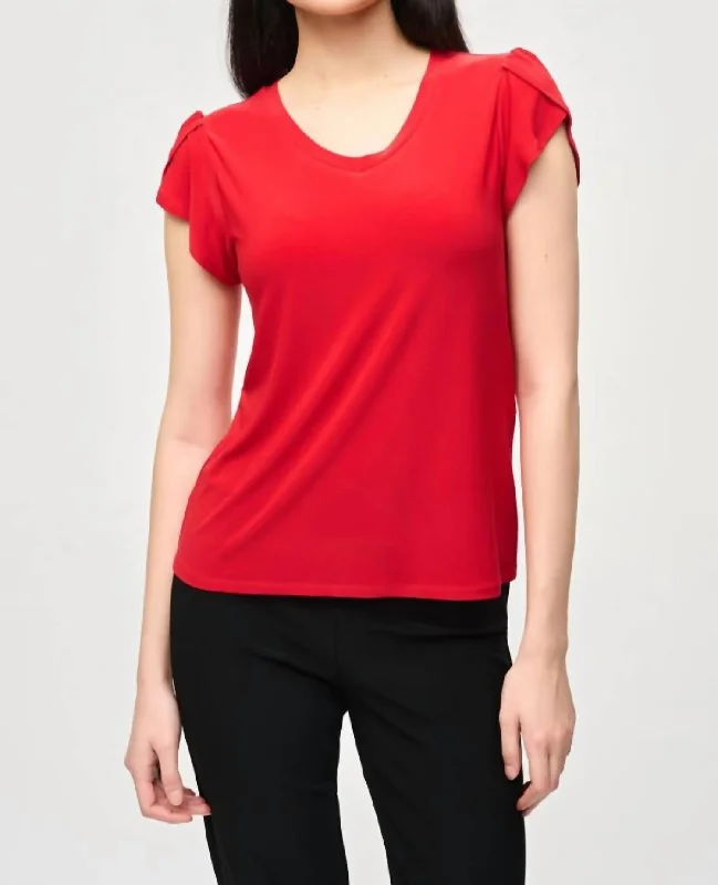 Silky Knit Short Sleeve Top In Radiant Red