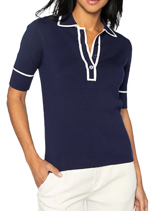 Tipped Button Polo Shirt In Navy