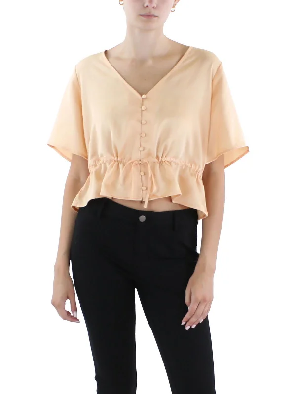 Womens Tie Waist Short Sleeve Peplum Top