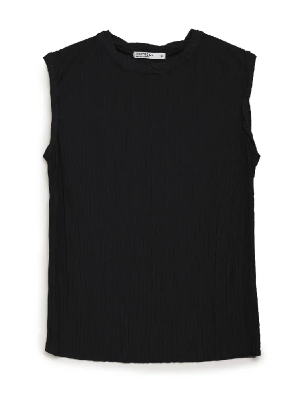 Knit Plisse Short Sleeve Top in Black