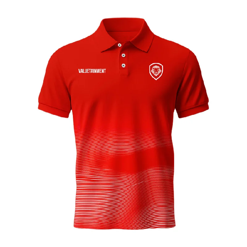 Lion Shield Red & White Gradient Pattern Short Solid Sleeve Polo