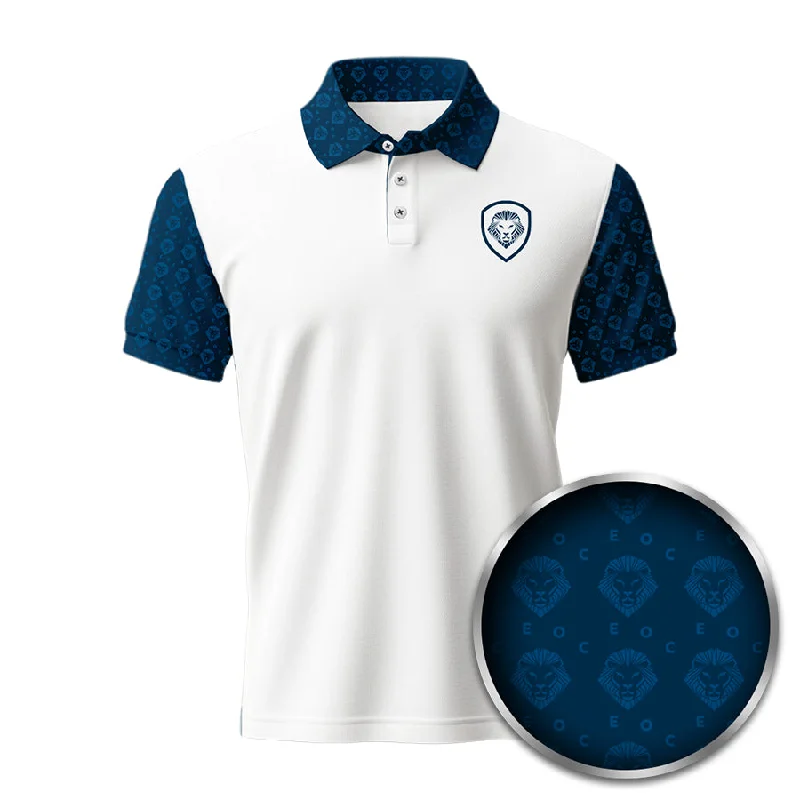 Lion Shield White/Blue Cut & Sewn Short Sleeve Polo