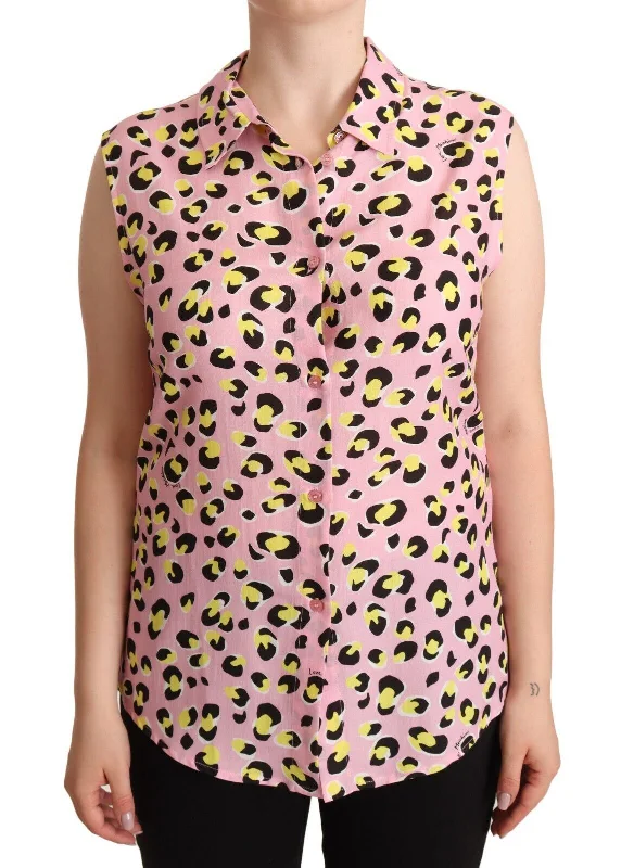 Love Moschino  Leopard Print Sleeveless Colla Polo Women's Top