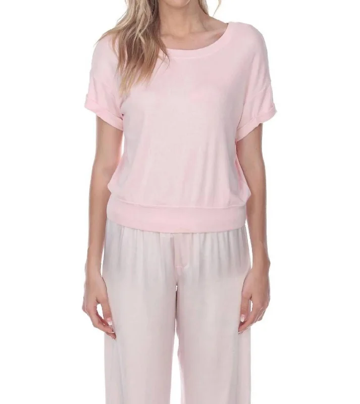 Mac Rib Knit Short Sleeve Tee With Banded Bottom In Blush