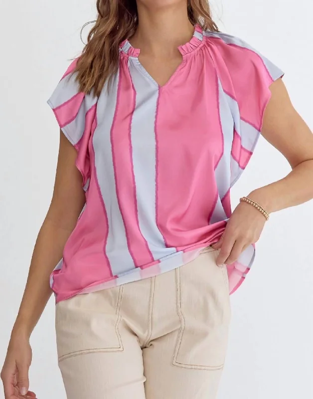 Pintuck Short Sleeve Top In Pink