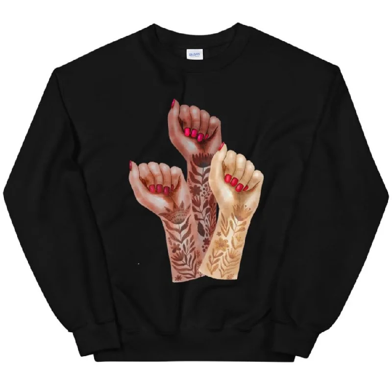 Raised Feminist Watercolor Tattoo Fists -- Sweatshirt