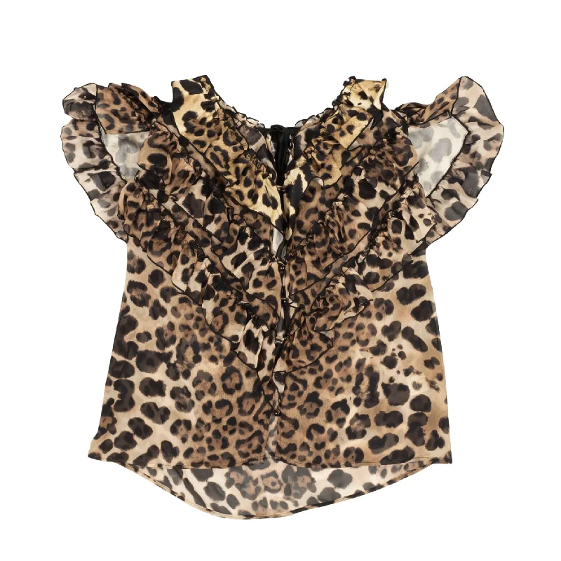 Rodarte Leopard Print Silk Short Sleeve Blouse - Brown