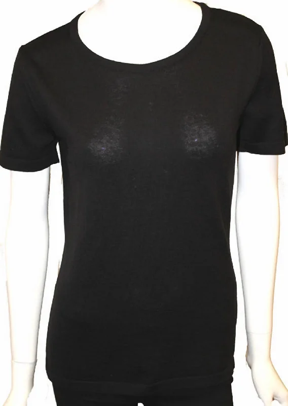 Short Sleeve Crew-Neck Shell Top In Black