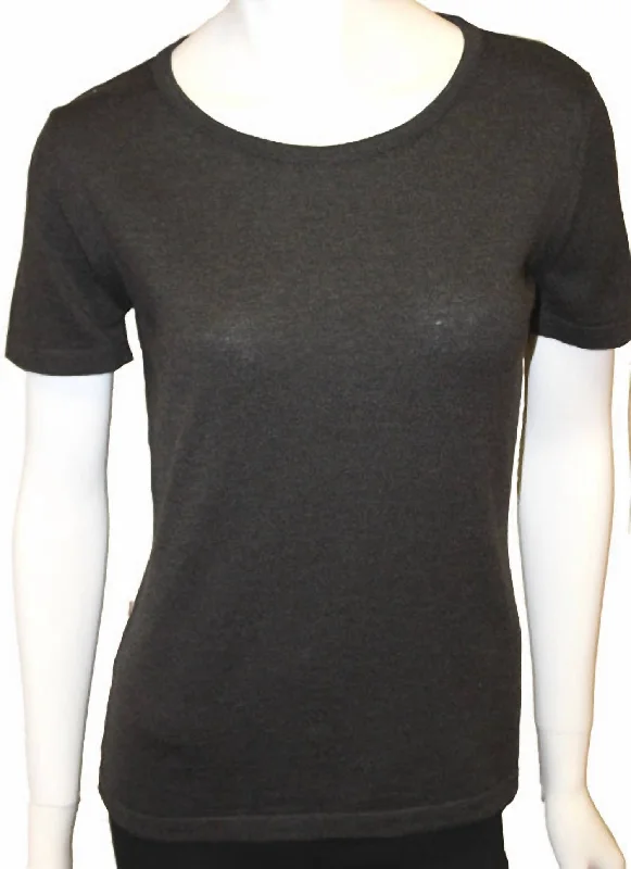 Short Sleeve Crew-Neck Shell Top In Charcoal