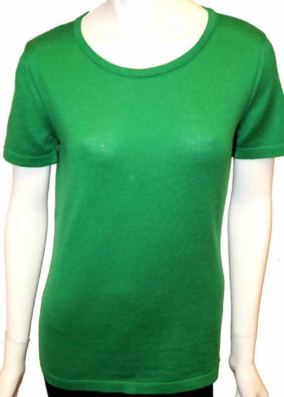 Short Sleeve Crew-Neck Shell Top In Green