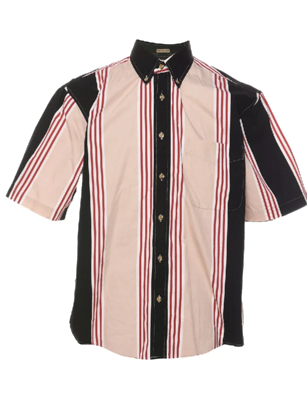 Striped Red, Black & Beige Short Sleeve Shirt - M