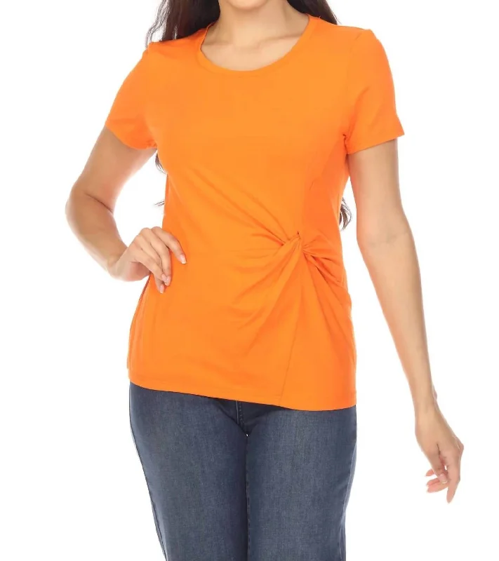 Wist-Front Round Neck Short Sleeve Top In Mandarin