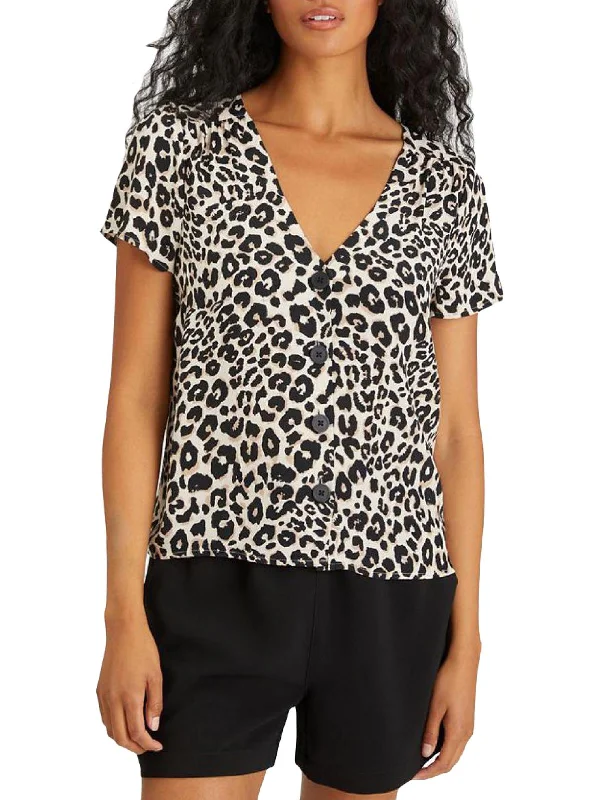 Womens Animal Print Short Sleeves Blouse