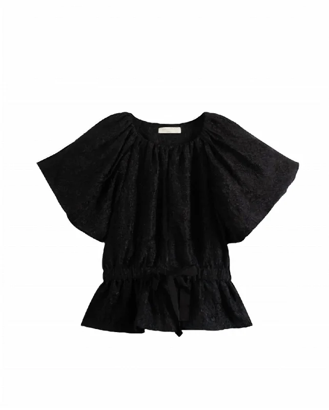 Women's Mirabelle Jacquard Short Sleeve Puff Top In Noir