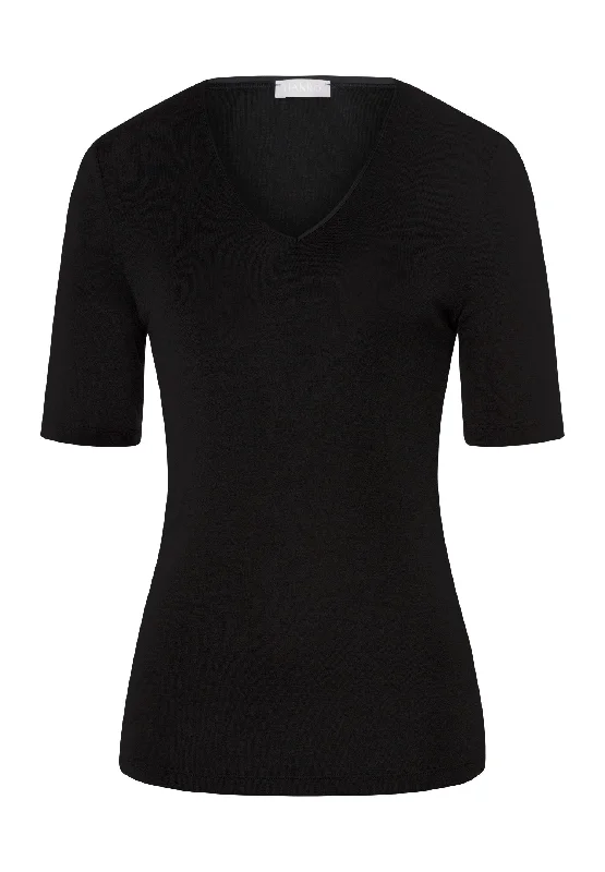 Woolen Silk W Short Sleeve Top | Black 71417-018