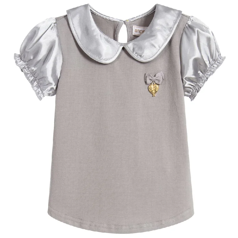 Angel's Face Girls Satin Short Sleeves Top - Ash Grey