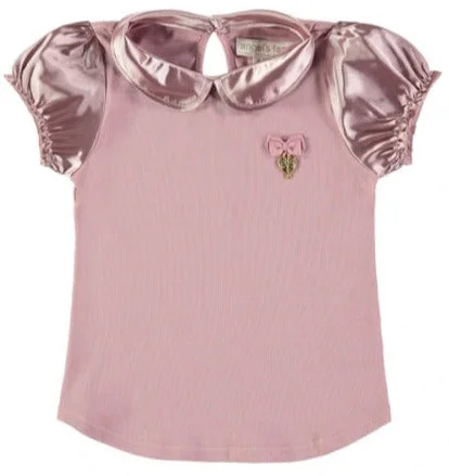 Angel's Face Girls Satin Short Sleeves Top - Vintage Pink