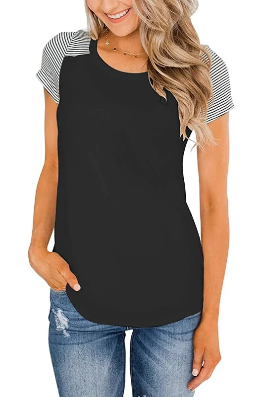 Bingerlily Black Short Sleeve Stripe Tops